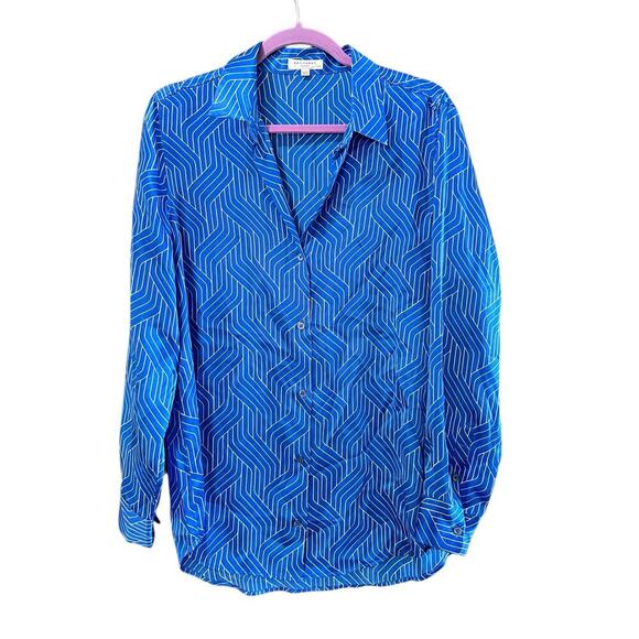Equipment Femme Women's Blue 100% Silk Long Sleeves Button Dow Shirt Size Large - Picture 1 of 7